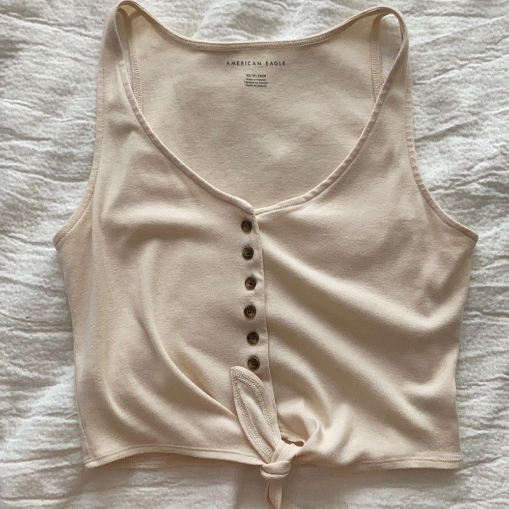 American Eagle Cream Tie-front Tank